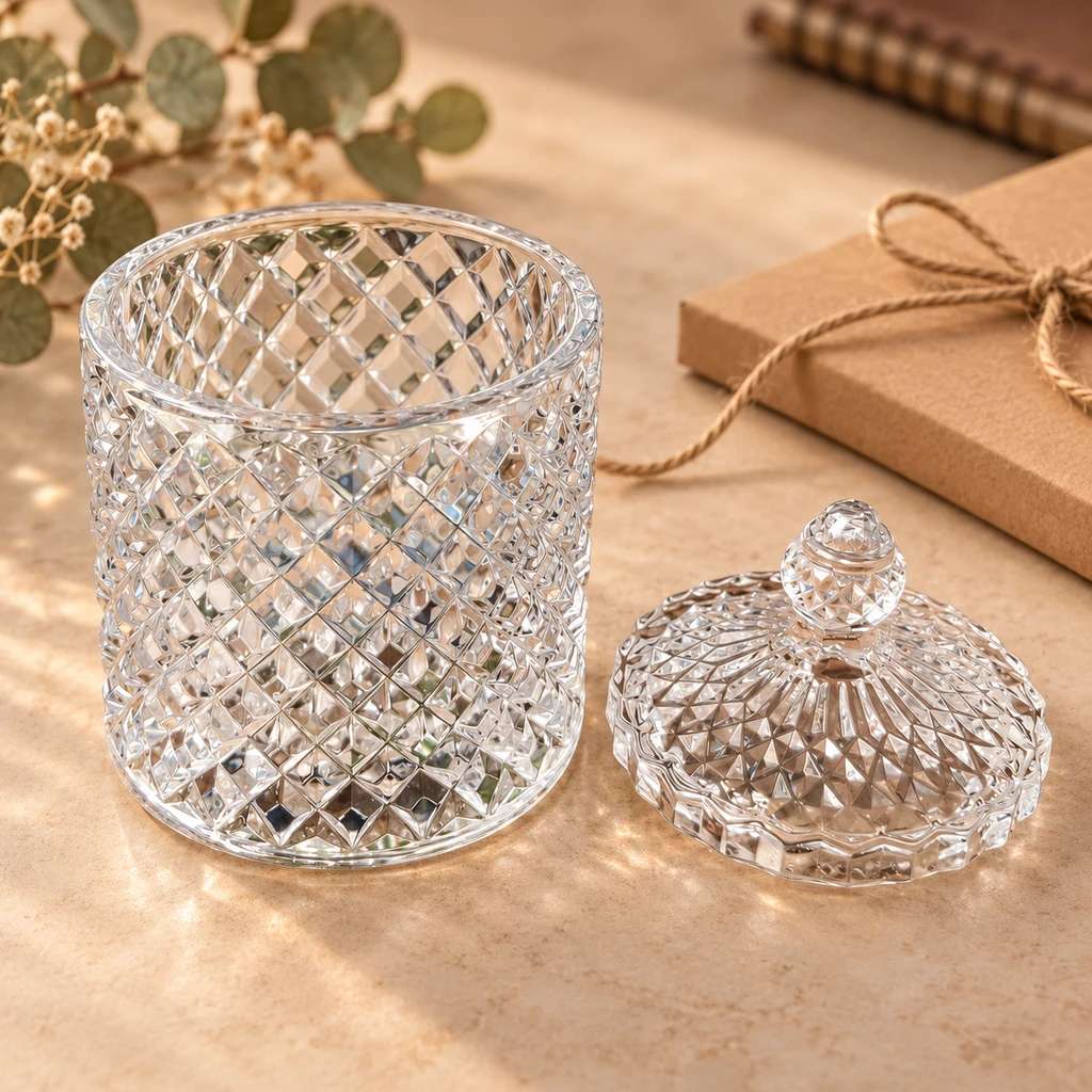 Crystal-Cut Glass Storage Jar with Lid - view 4